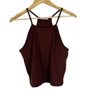 Earthbound Tank Top Womens XXL Brown Ribbed High Neck Sleeveless Knit Minimalist